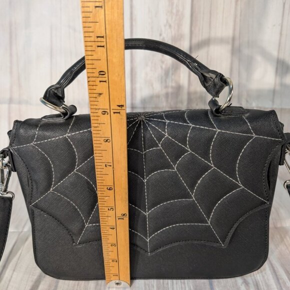 Mad Engine Black Spider Web Halloween Shoulder Handbag Purse - Picture 3 of 7